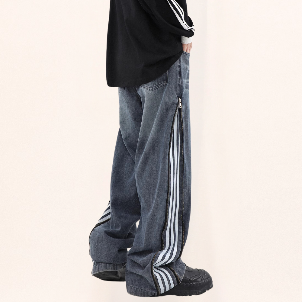 Unseen Echoes Casual Side Zipper Three-Bar Jeans