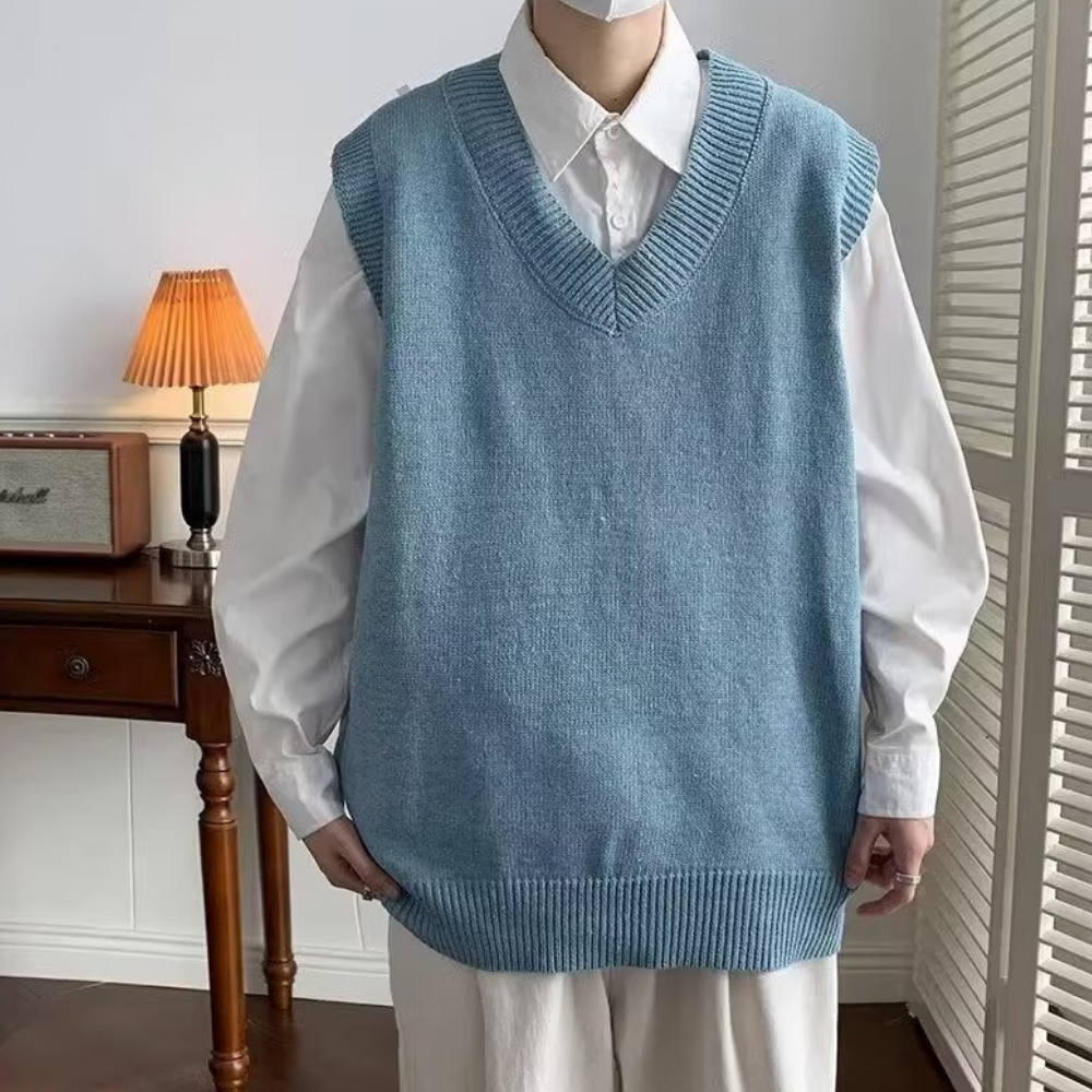 Solid V-Neck Knitted Vest