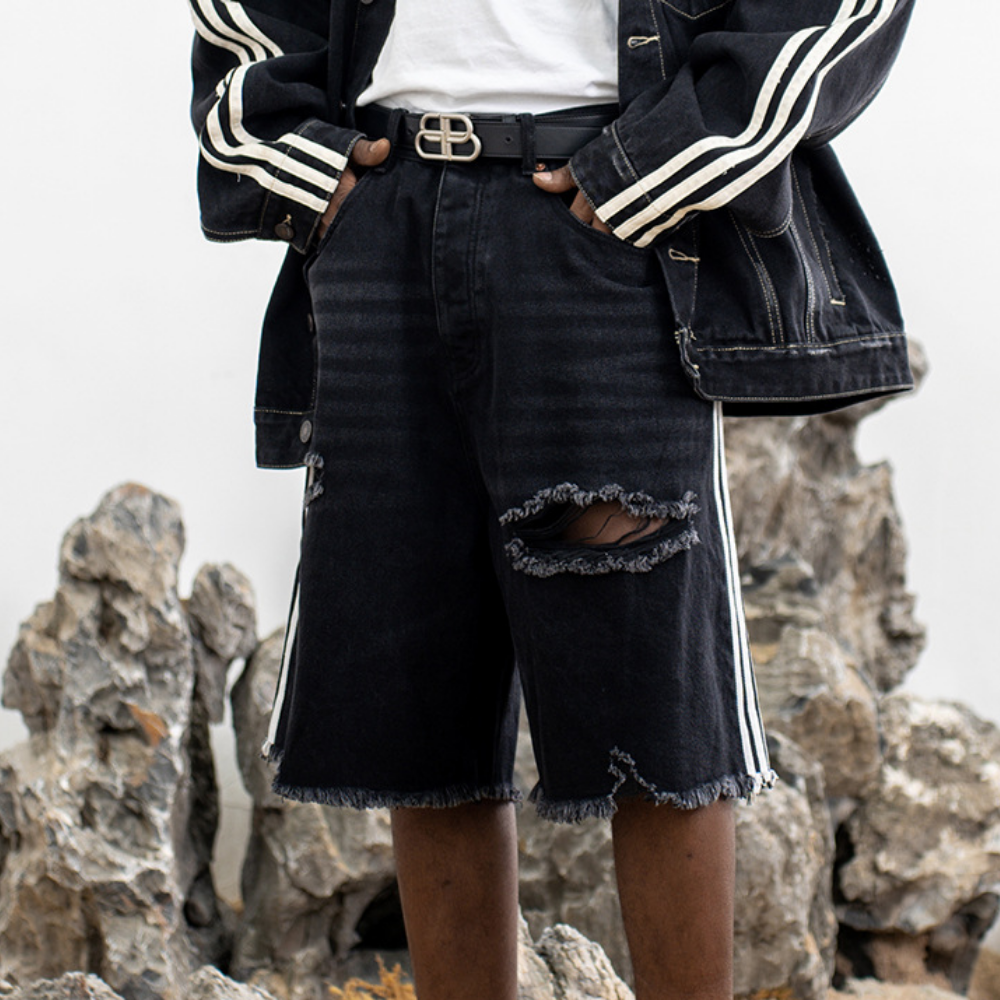 Black Ripped Denim Shorts