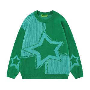 Retro Star Knit Patchwork Sweater