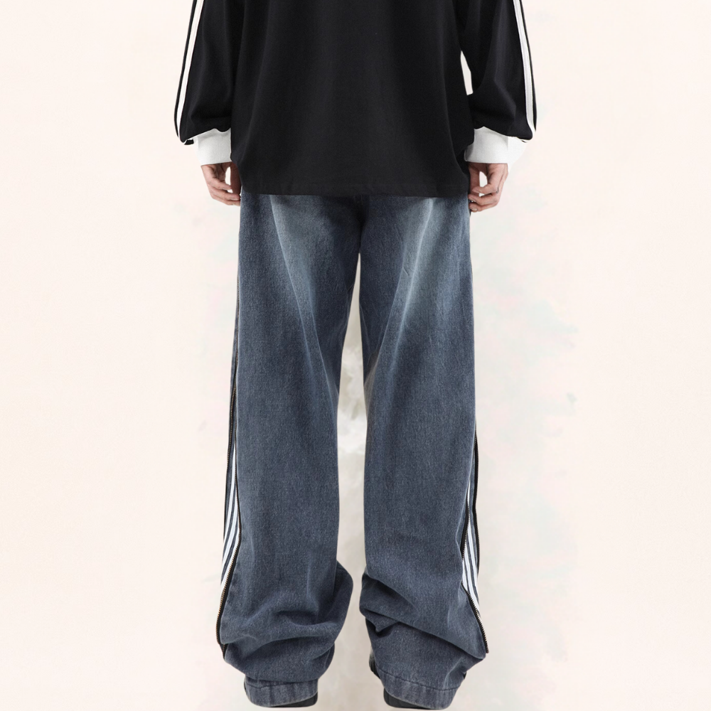 Unseen Echoes Casual Side Zipper Three-Bar Jeans