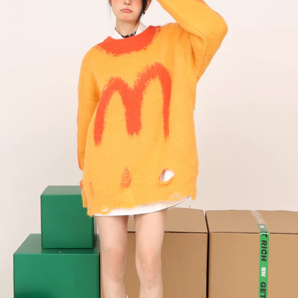 Distressed Mohair Letter Sweater