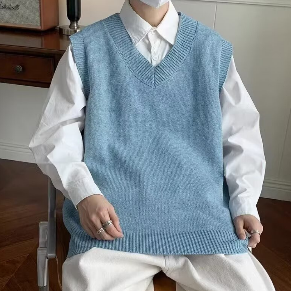 Solid V-Neck Knitted Vest