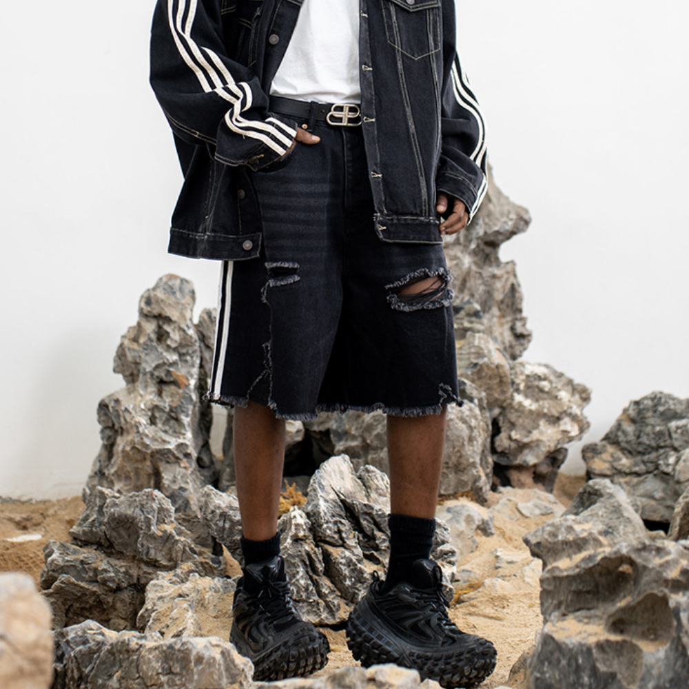 Black Ripped Denim Shorts