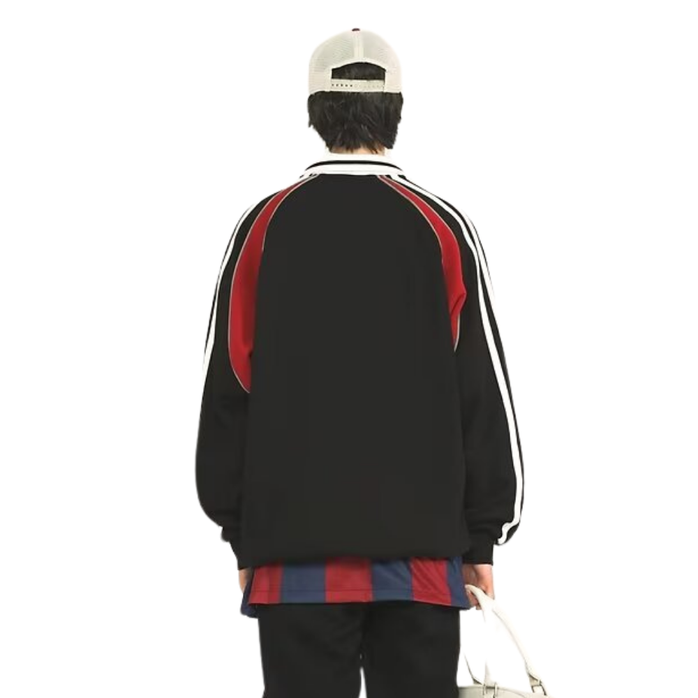 Sport Striped Raglan Sleeve Polo Sweatshirt