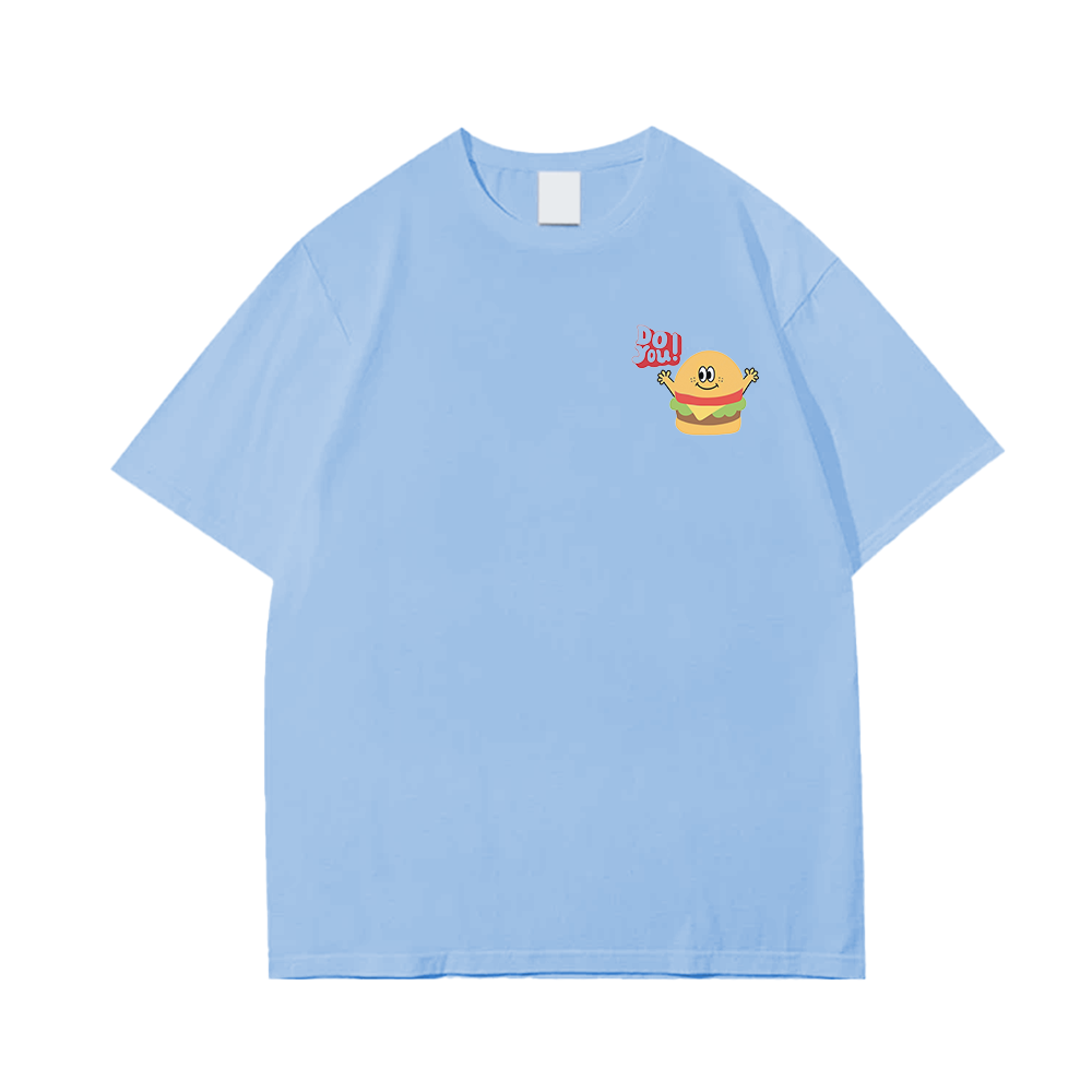 Casual Cartoon Burger Sign T-Shirt