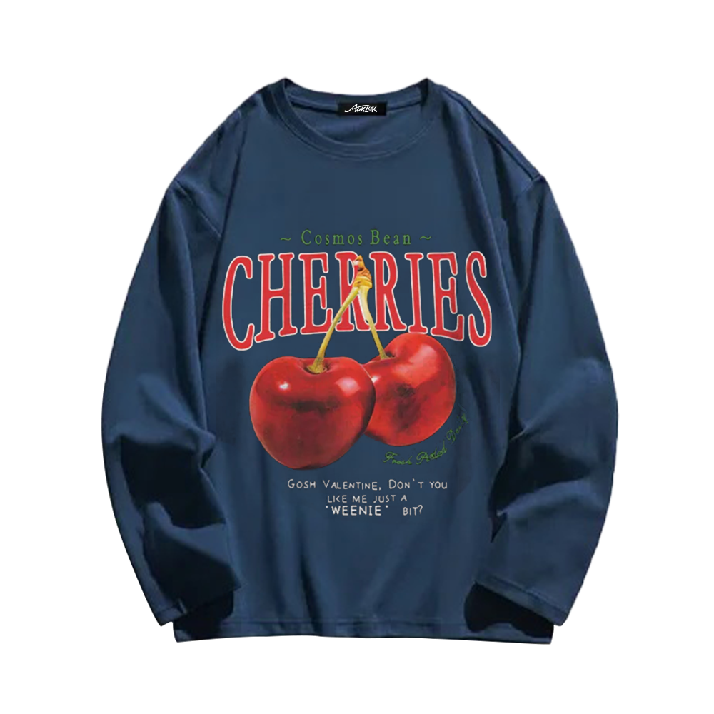 Casual Cherry Print Long Sleeve Shirt