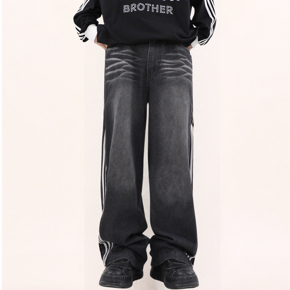 Unseen Echoes Casual Side Zipper Three-Bar Jeans