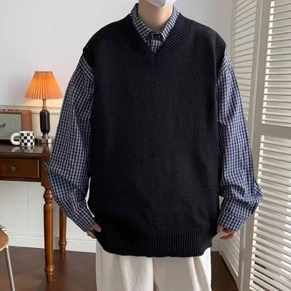 Solid V-Neck Knitted Vest