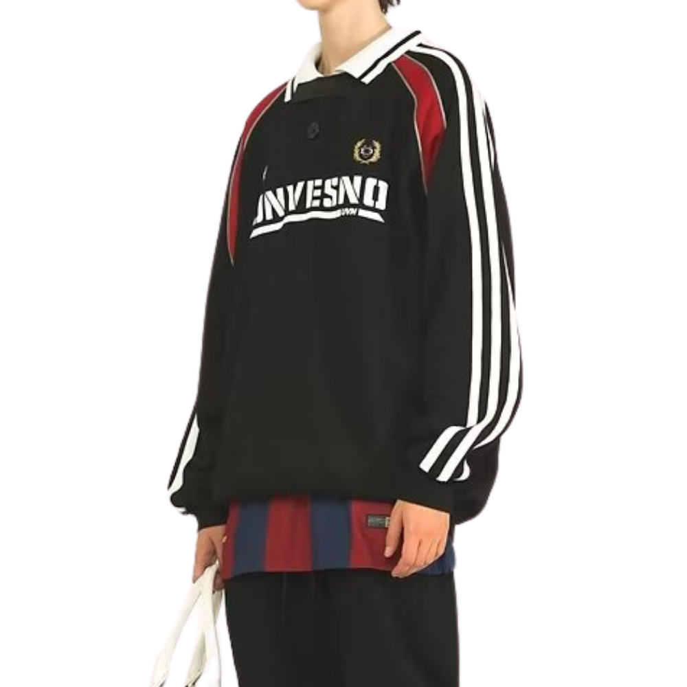 Sport Striped Raglan Sleeve Polo Sweatshirt