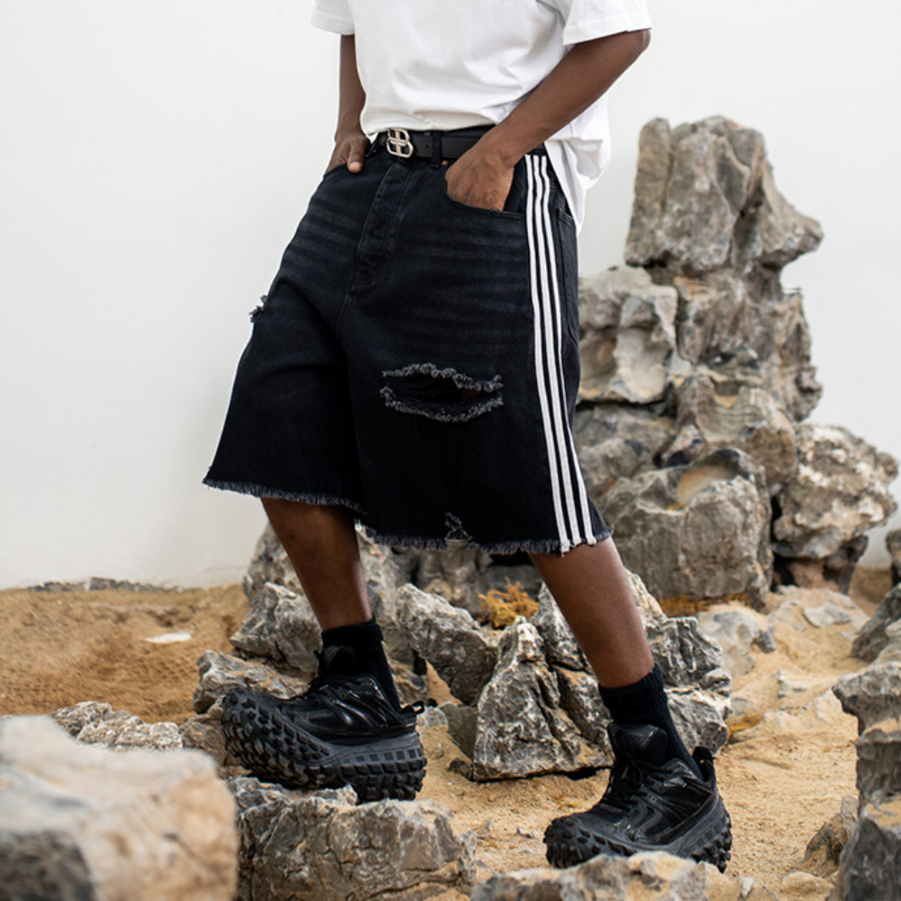 Black Ripped Denim Shorts