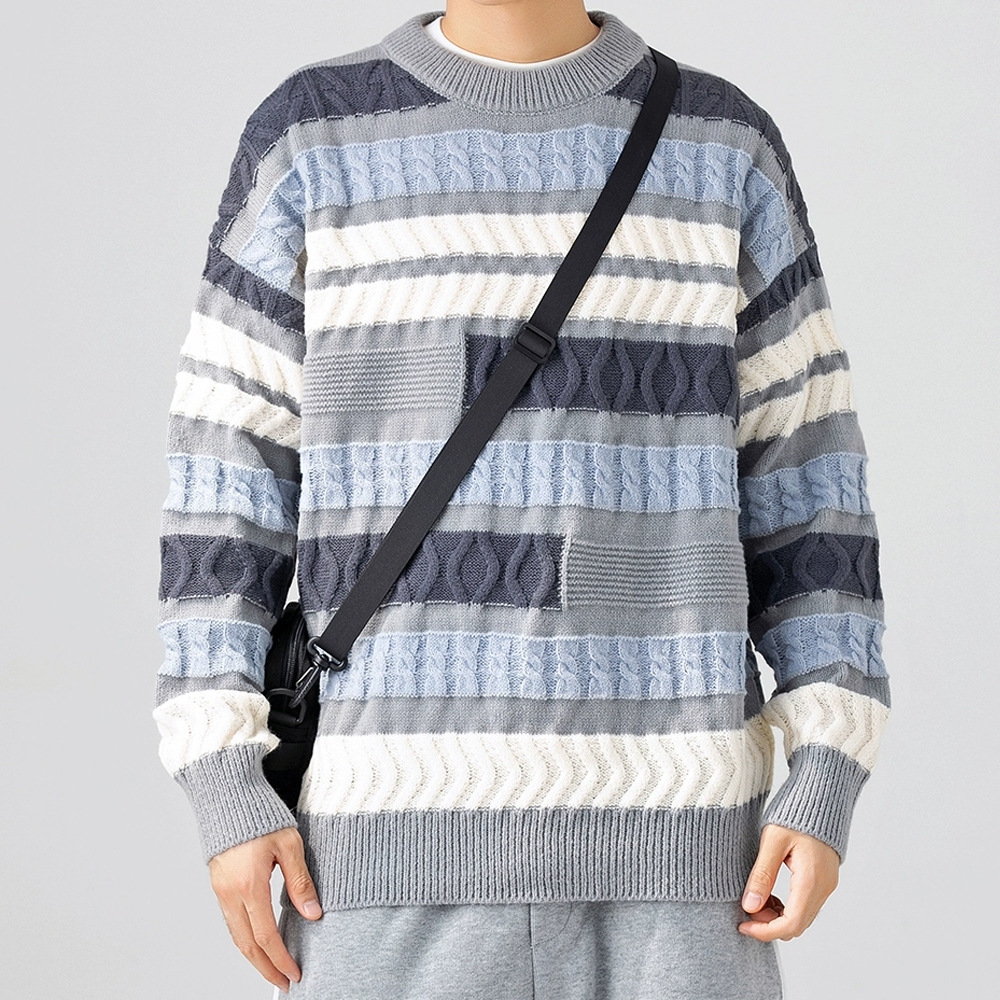 Casual Irregular Contrast Color Crew Neck Sweater