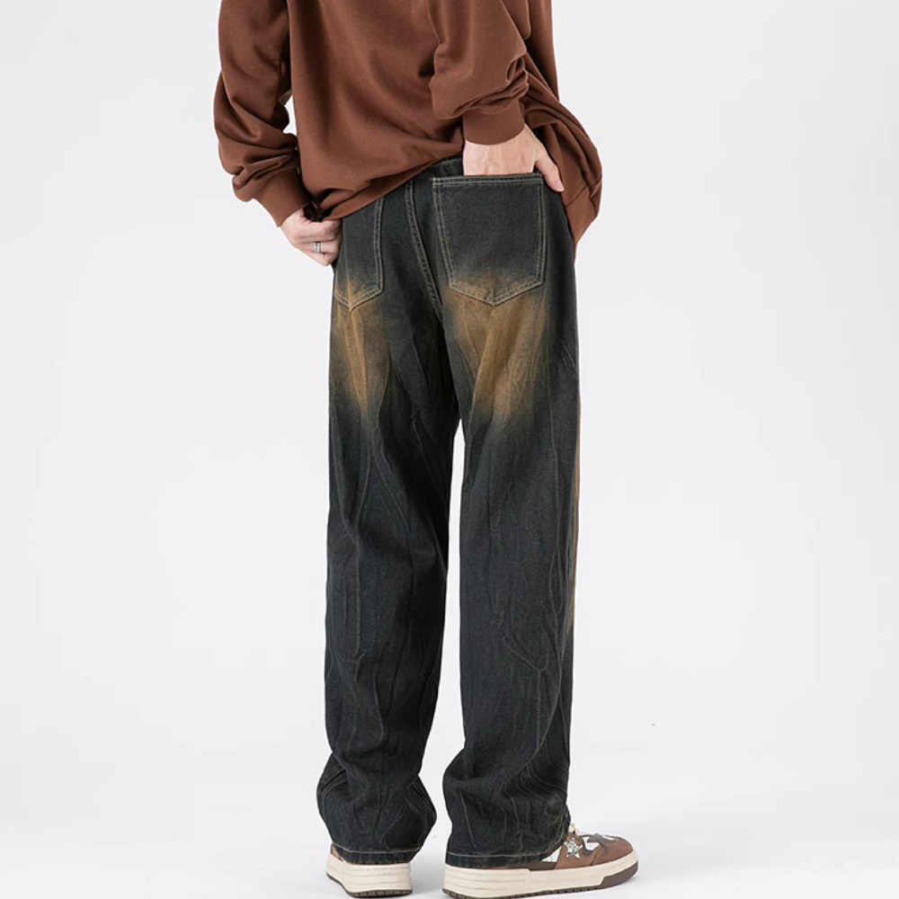 Street-Worn Washed Straight-Leg Jeans