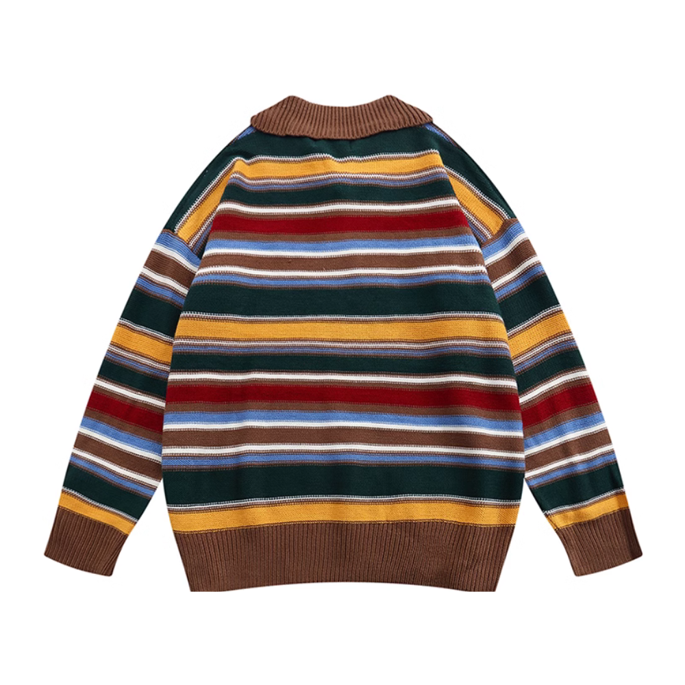 Vintage Colorful Striped Polo Sweater
