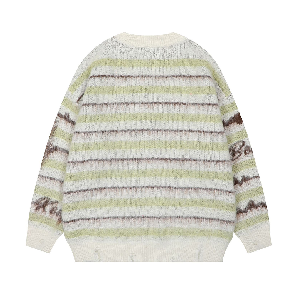 Retro Deer Plush Stripes Sweater