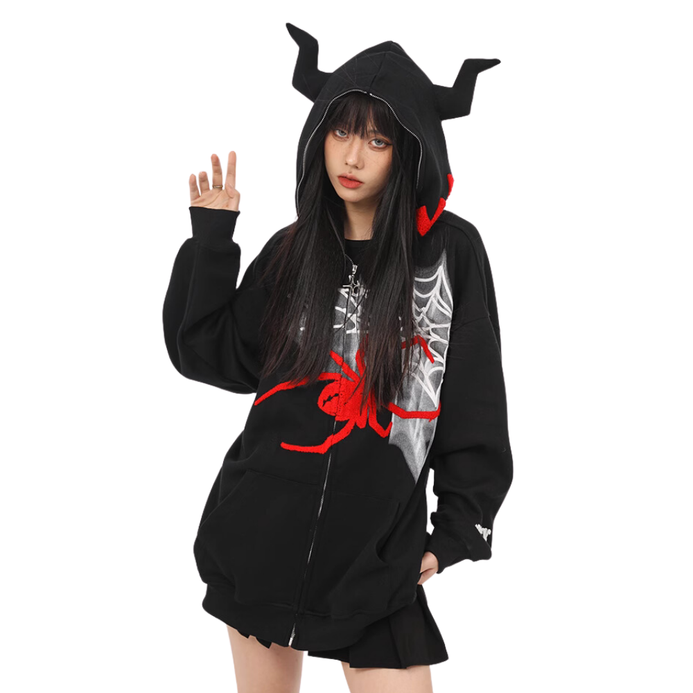 Monster Spider Letter Embroidered Hoodie