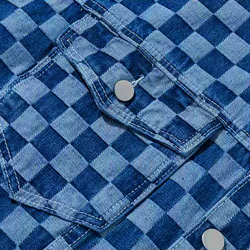 Street Checkerboard Lapel Denim Jackets