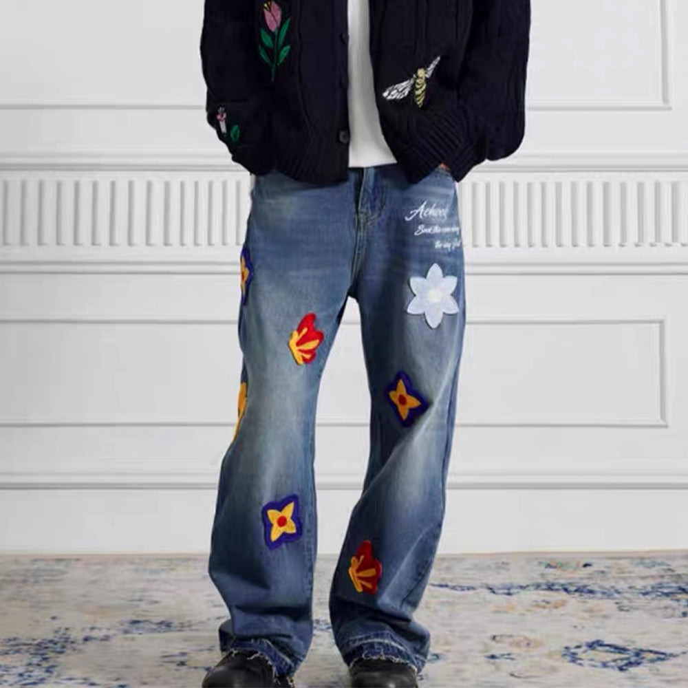 Hip-hop Loose Straight Patch Jeans