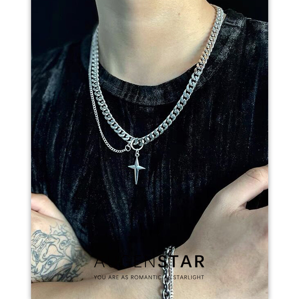 ASR | Titanium Steel Double Star Awn Hip Hop Necklace