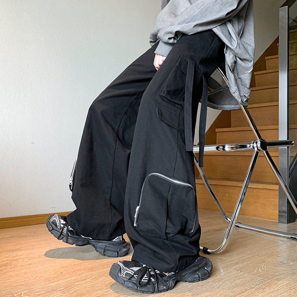 Functional Style Straight Wide Legs Cargo Sweatpants