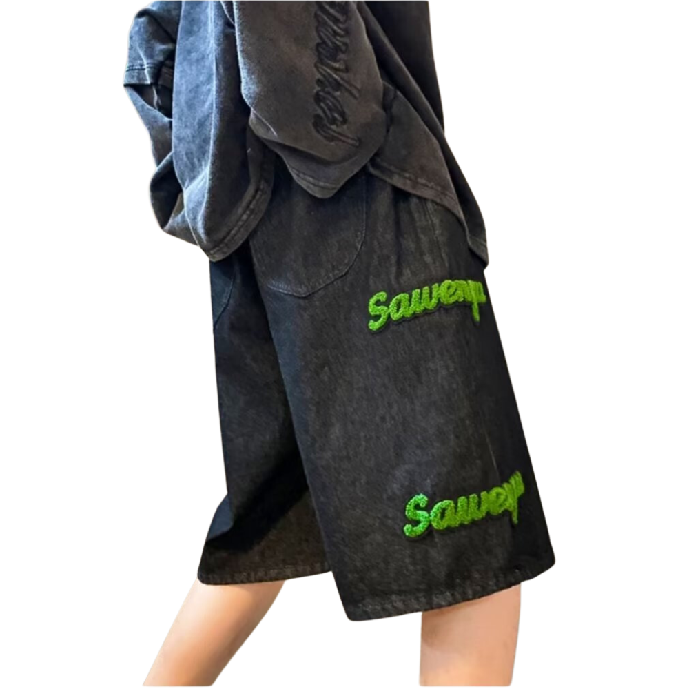 Simple Lettering Towel Embroidered Shorts