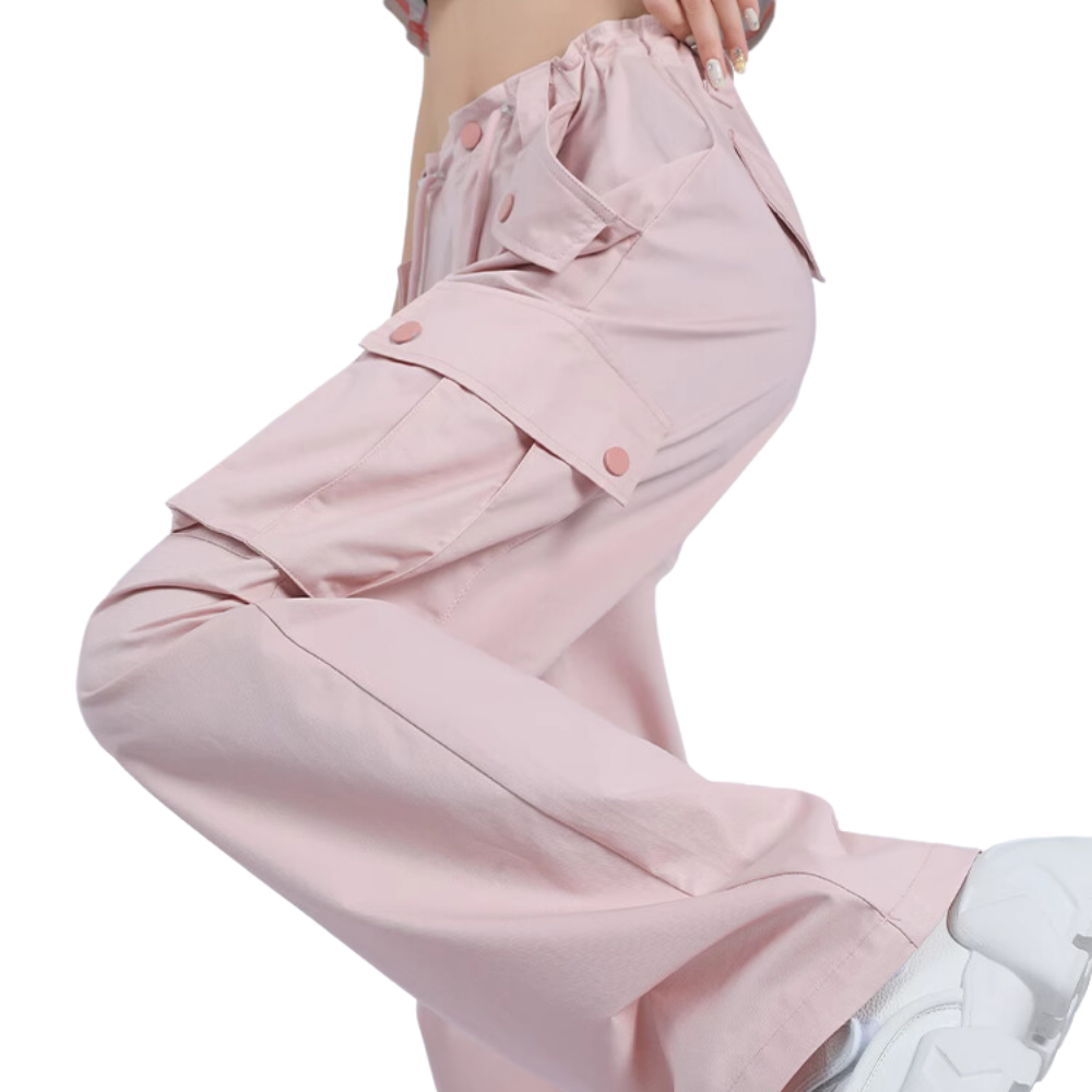 Women's Pink High Waist Straight Cargo Pants