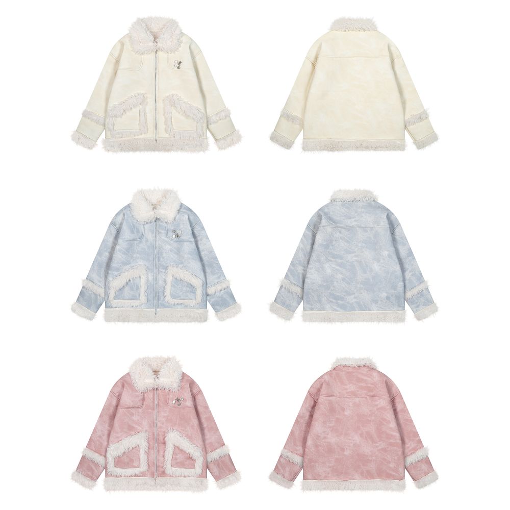 【NOW TREND】Retro Suede Fur Collar Coat