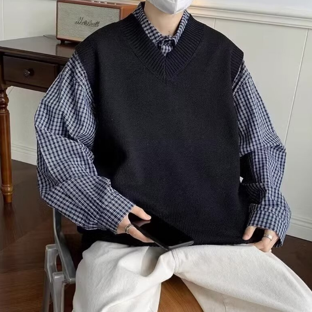 Solid V-Neck Knitted Vest