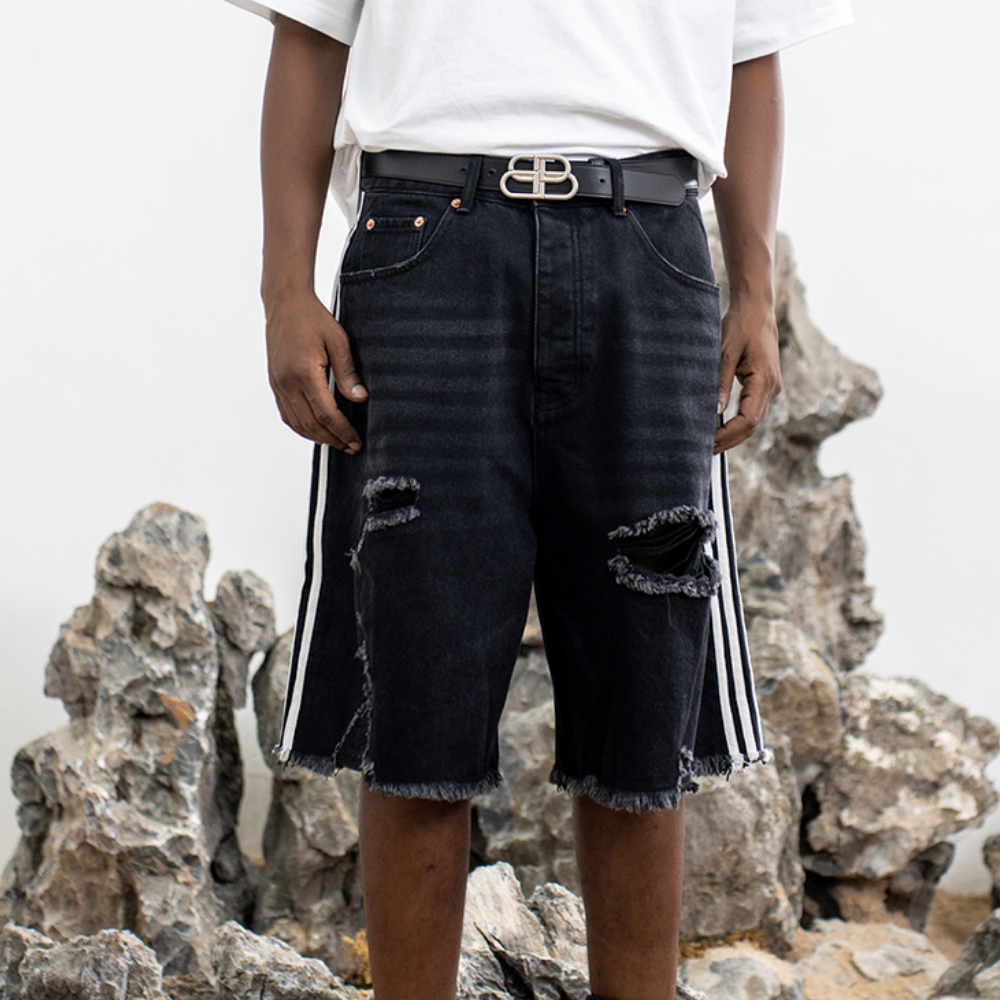 Black Ripped Denim Shorts