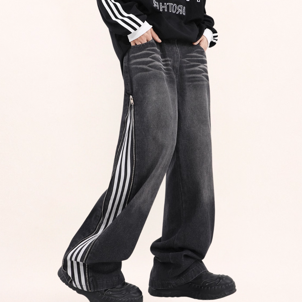 Unseen Echoes Casual Side Zipper Three-Bar Jeans