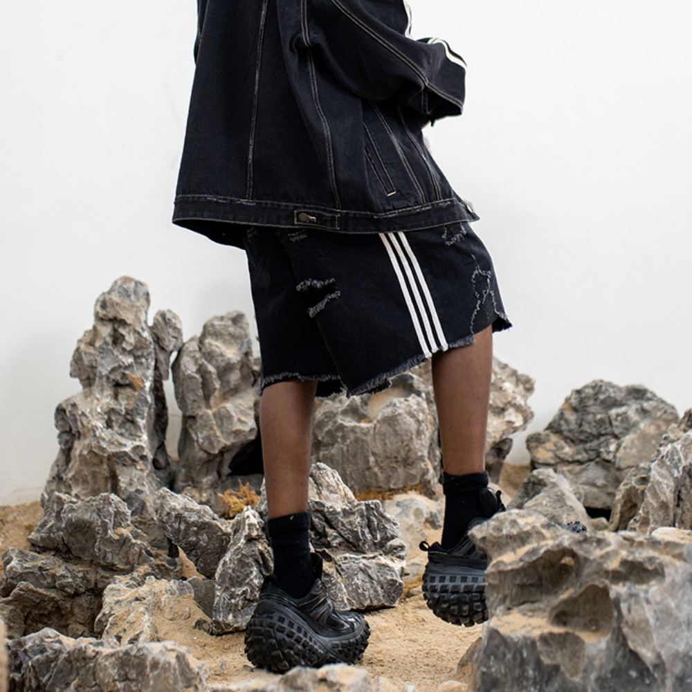 Black Ripped Denim Shorts
