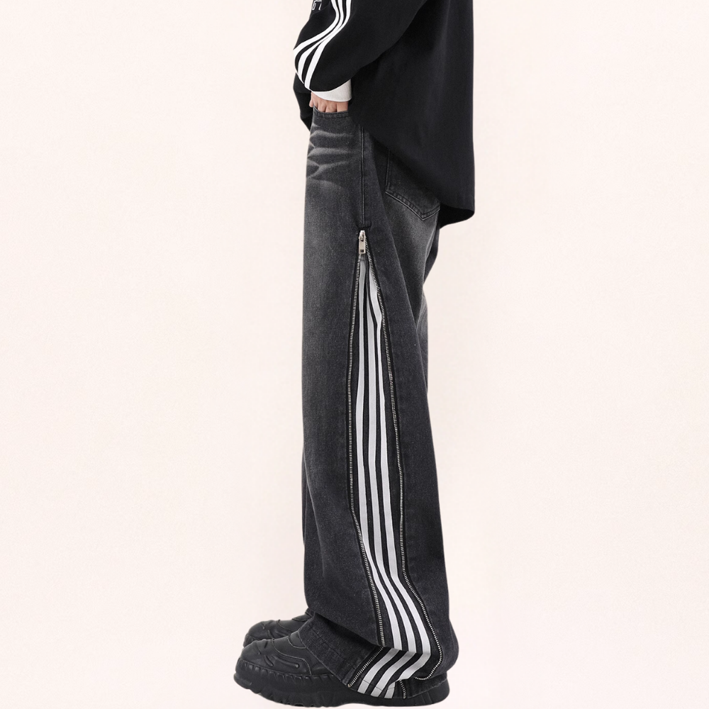 Unseen Echoes Casual Side Zipper Three-Bar Jeans