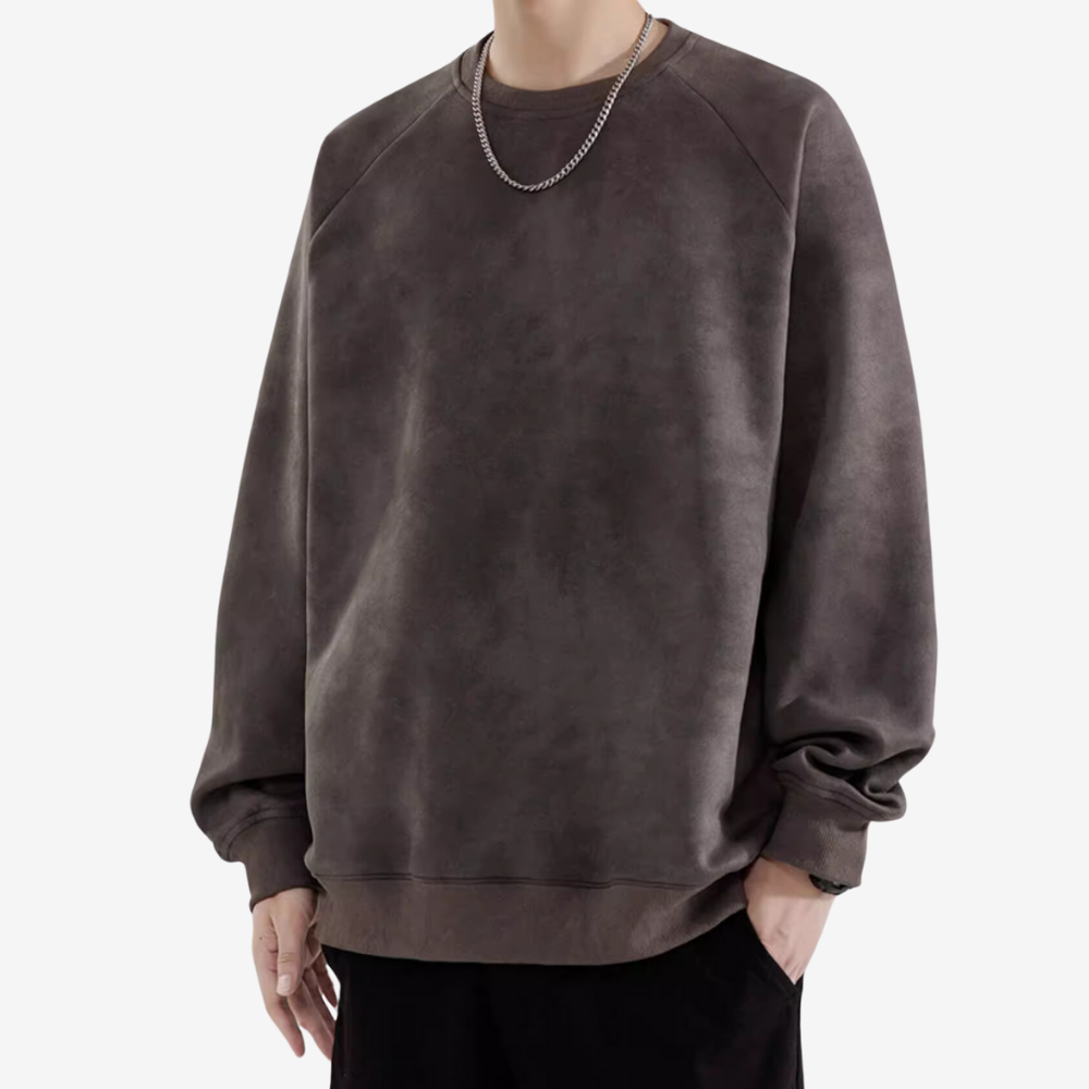 Solid Color Suede Sweatshirt