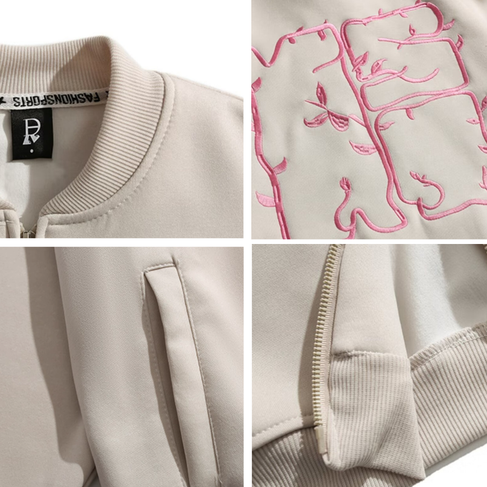 Embroidered Bomber Zip-Up Jacket