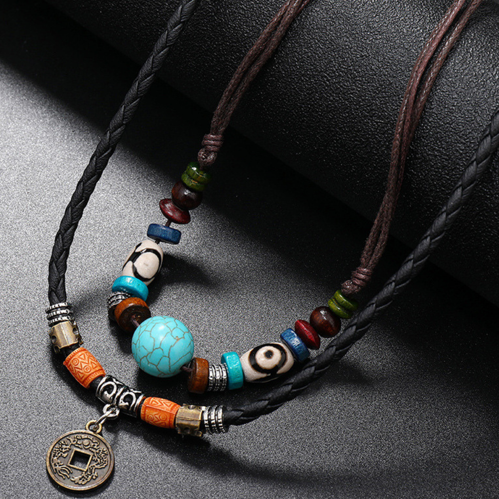 Turquoise Beaded Copper Coin Necklace