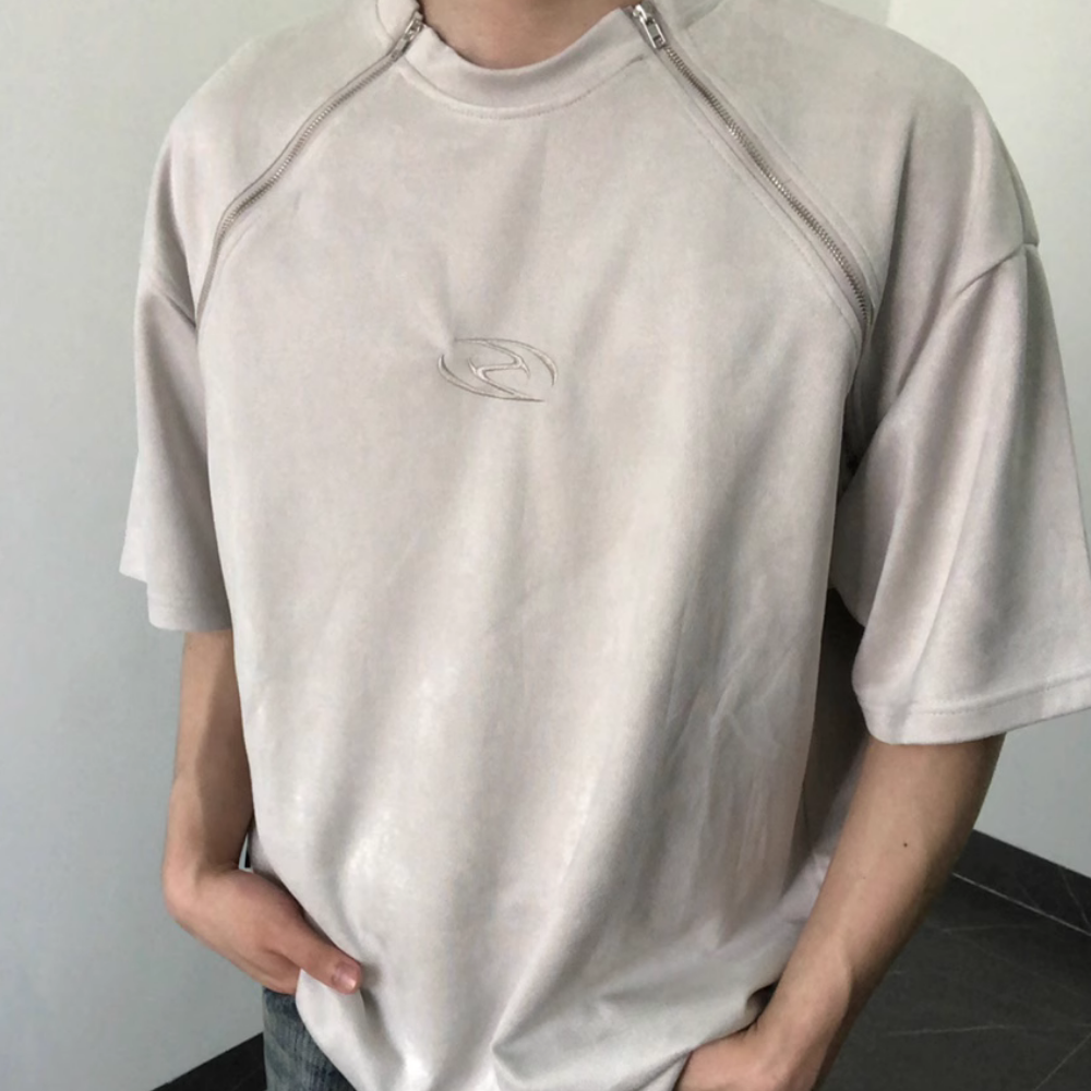American Double Zip Suede T-Shirt