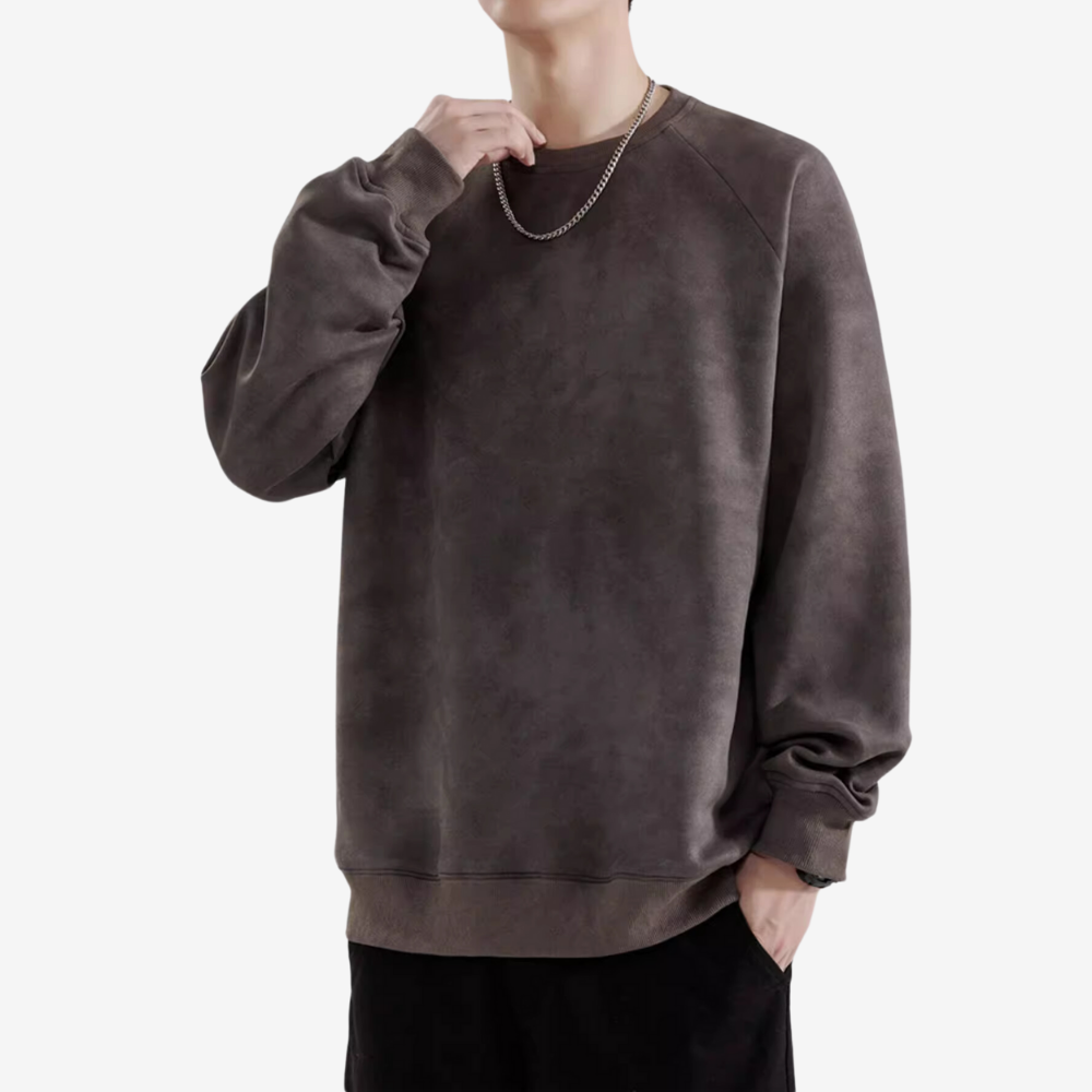 Solid Color Suede Sweatshirt