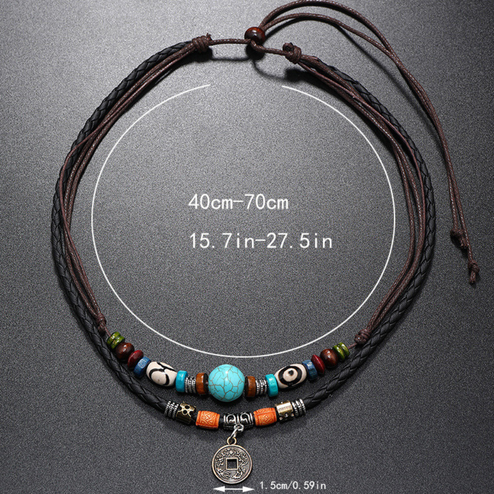 Turquoise Beaded Copper Coin Necklace