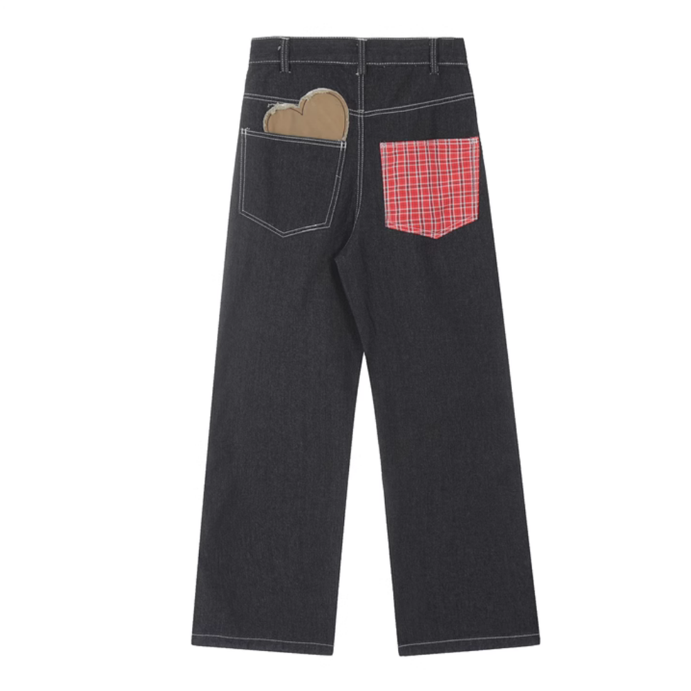 DF| Plaid Heart Patch Jeans