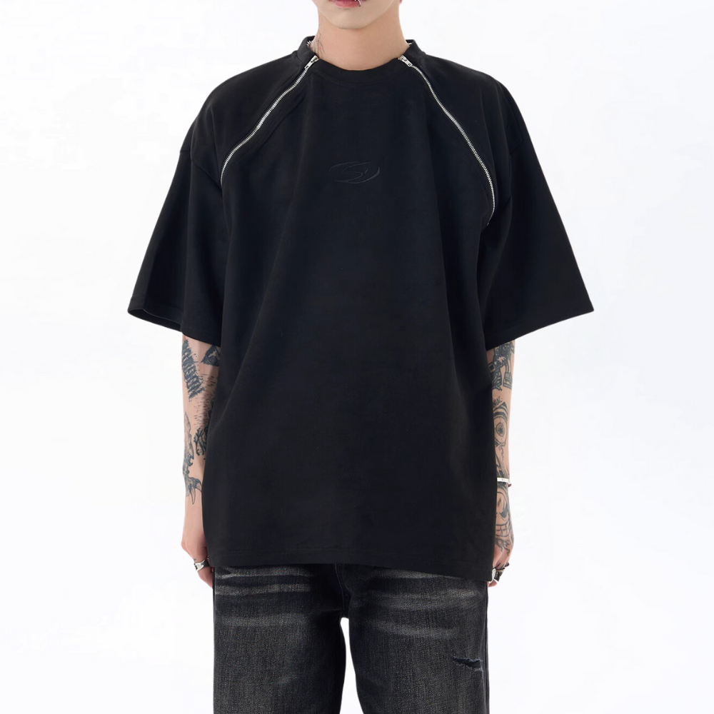 American Double Zip Suede T-Shirt