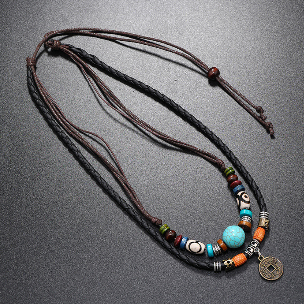 Turquoise Beaded Copper Coin Necklace