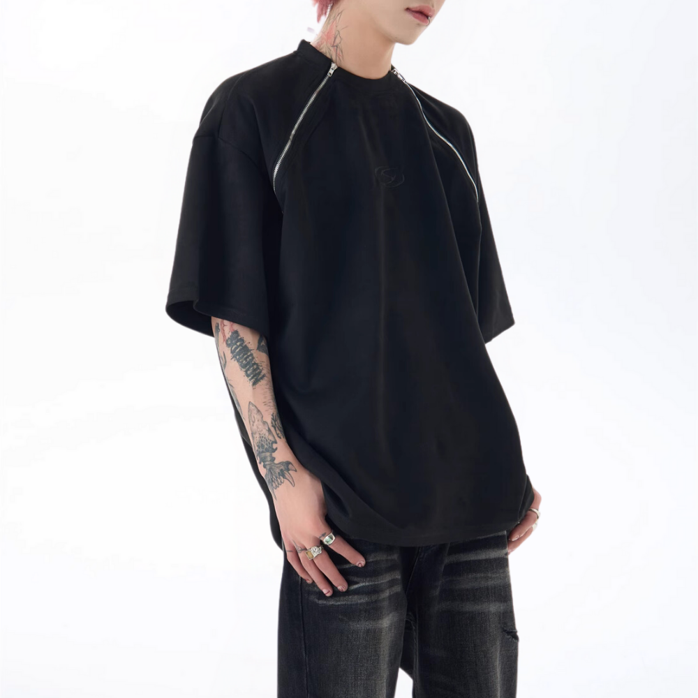 American Double Zip Suede T-Shirt
