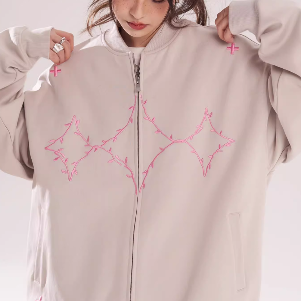 Embroidered Bomber Zip-Up Jacket