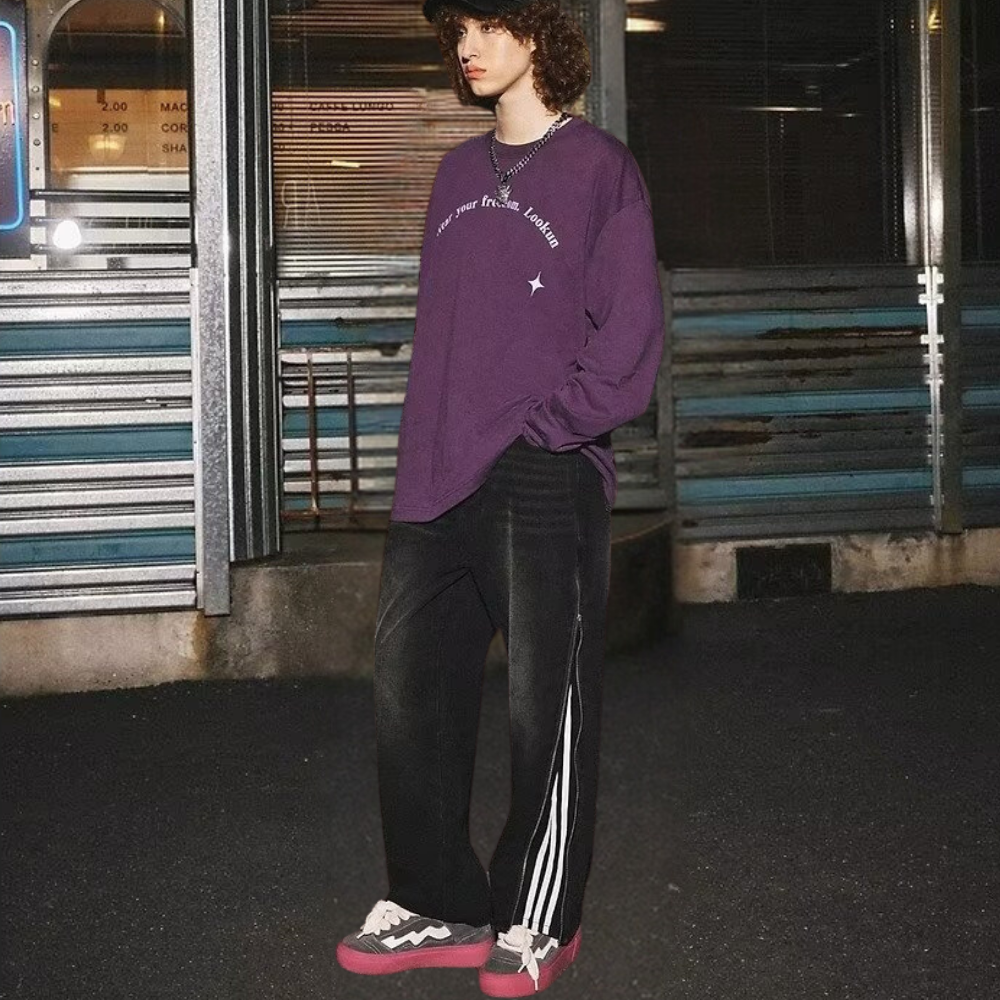 Unseen Echoes Casual Side Zipper Three-Bar Jeans