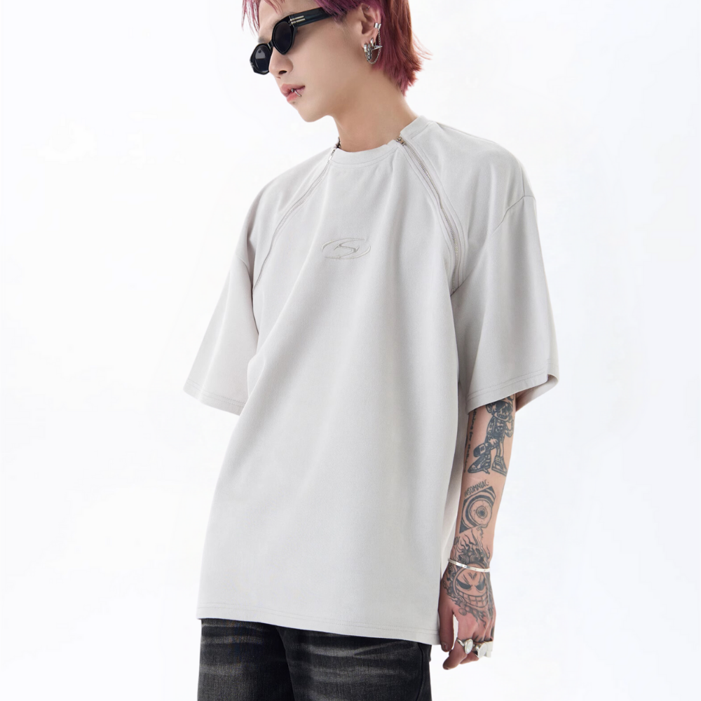 American Double Zip Suede T-Shirt