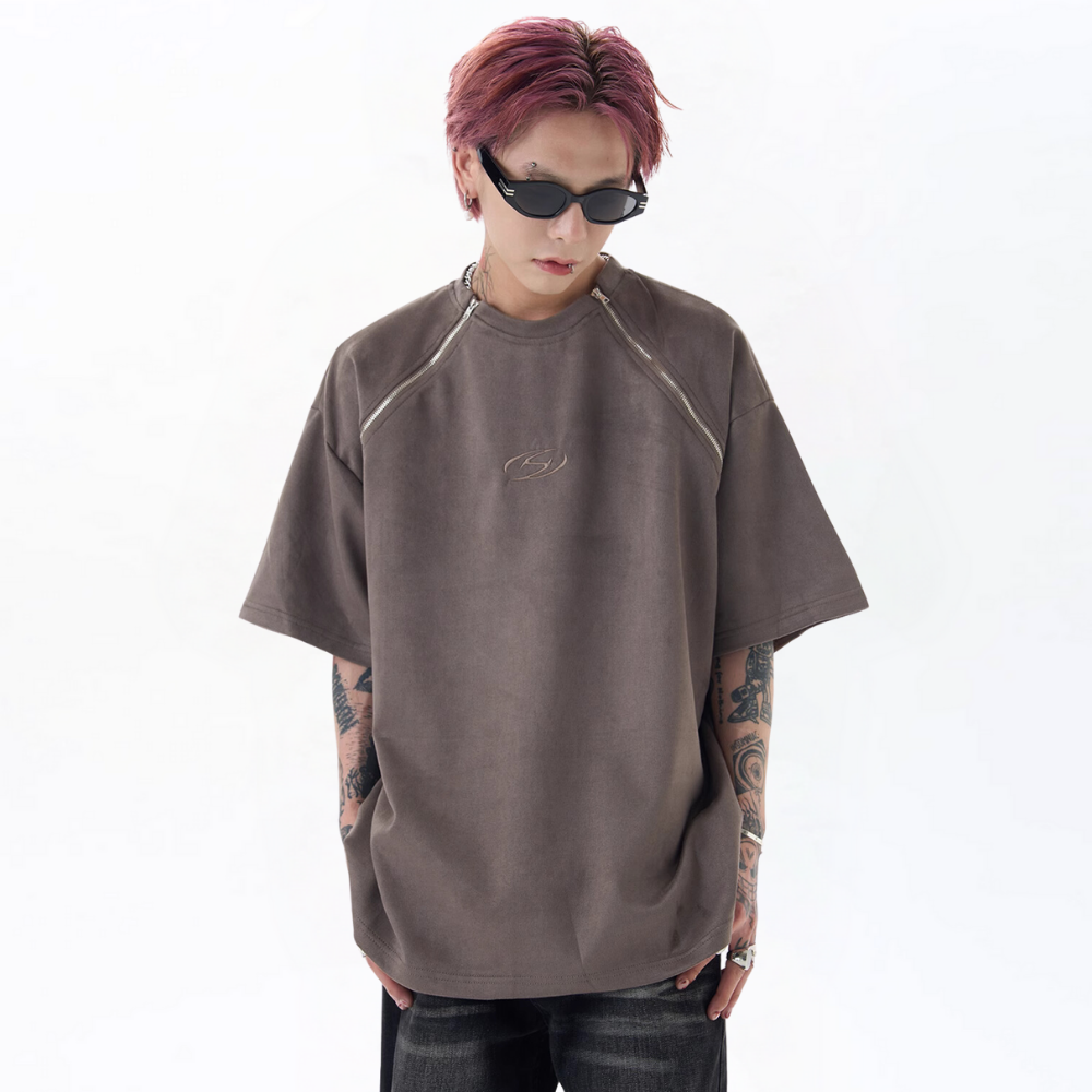 American Double Zip Suede T-Shirt