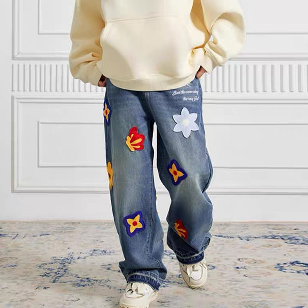Hip-hop Loose Straight Patch Jeans