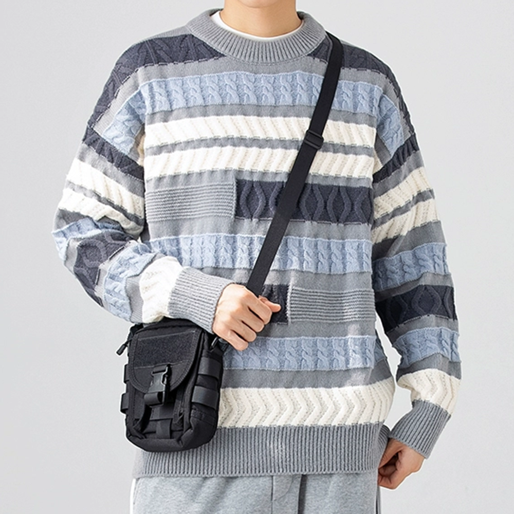 Casual Irregular Contrast Color Crew Neck Sweater