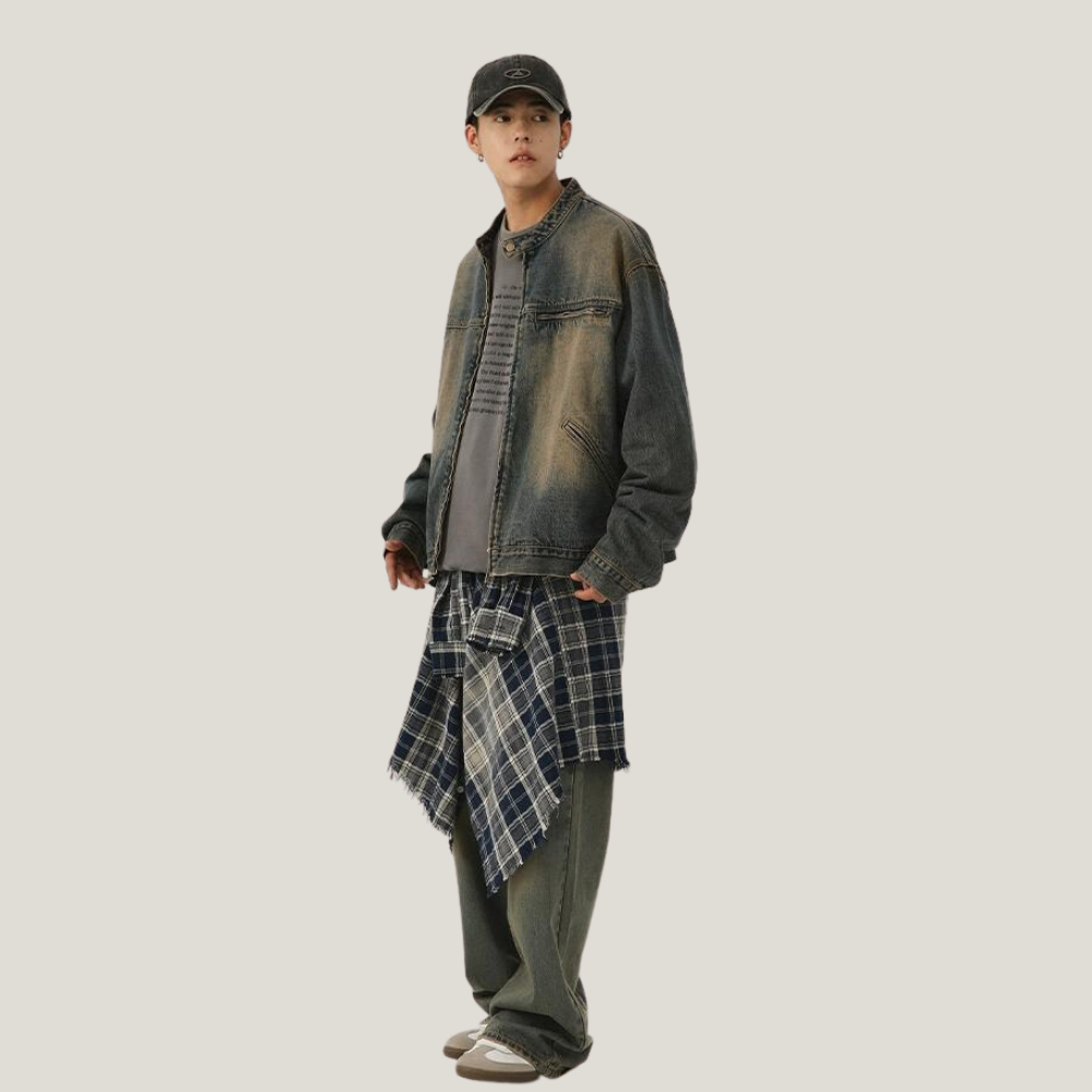 Retro Stand Collar Washed Denim Jacket