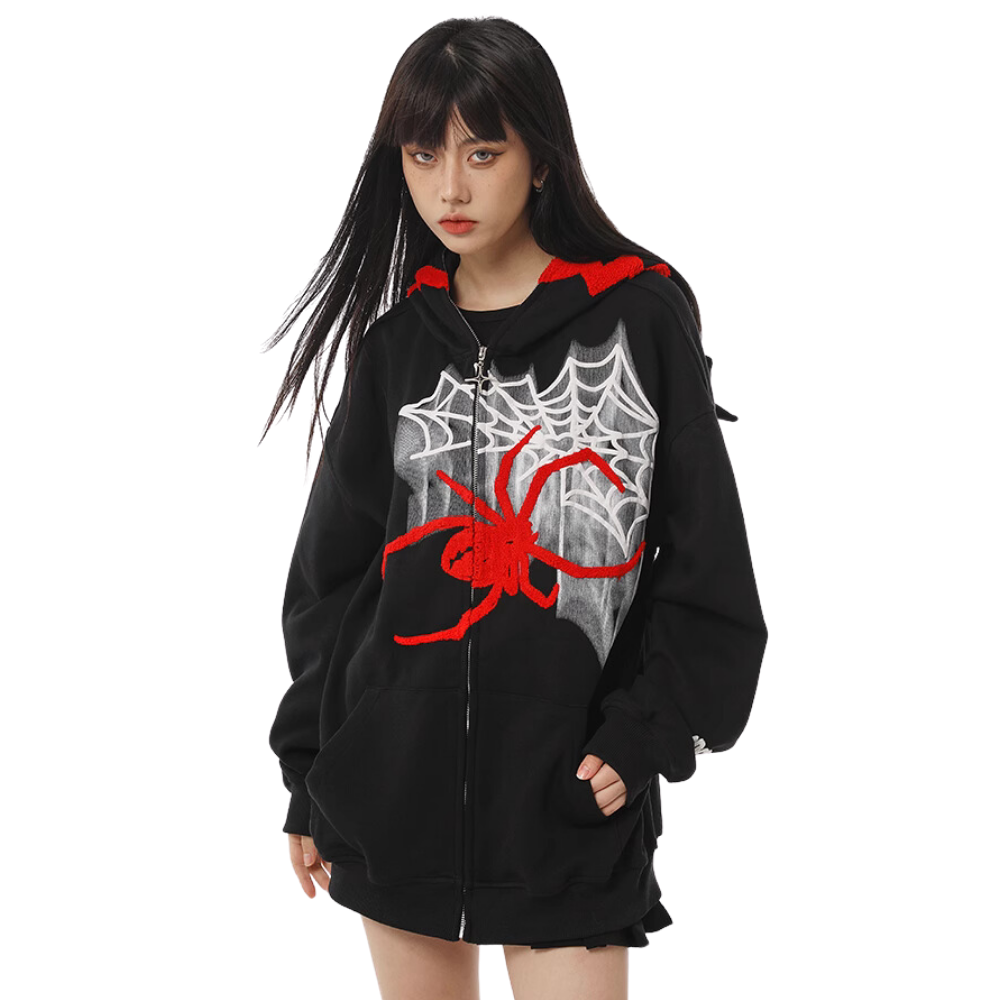 Monster Spider Letter Embroidered Hoodie